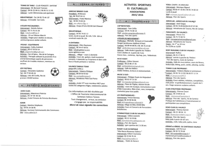 Activités sportives et culturelles associations 2015/2016