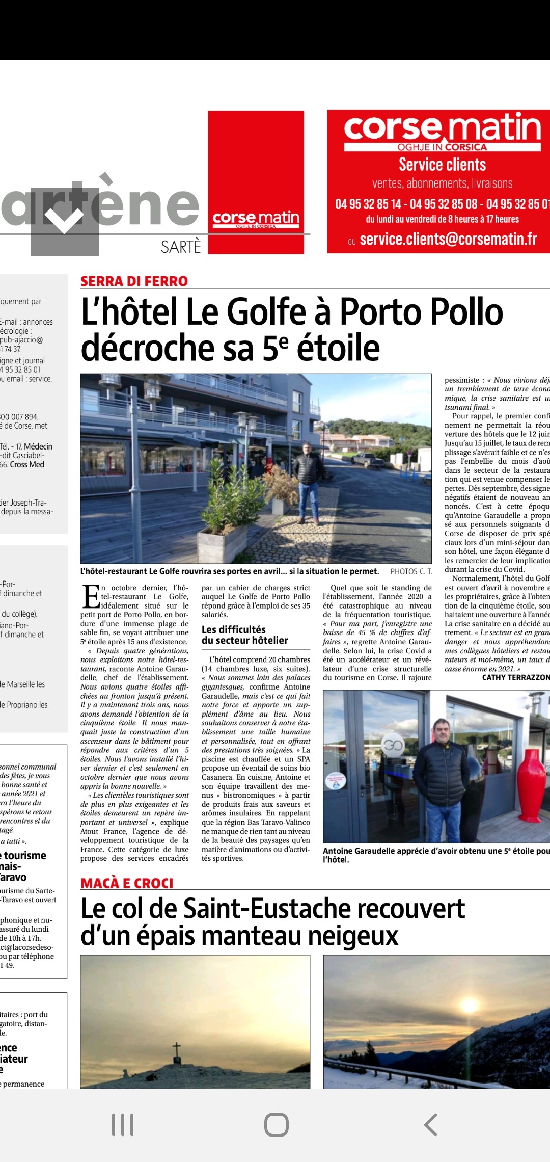 Article de Corse Matin du 12/01/2021