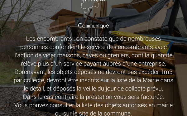 Communiqué au sujet des encombrants